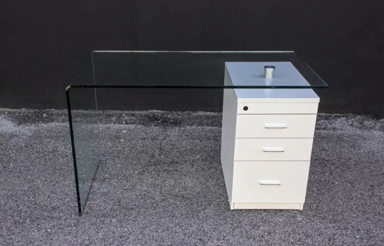 Scrivania B-Desk con cassettiera in vetro curvato L.125,5 P.65 H.74,5