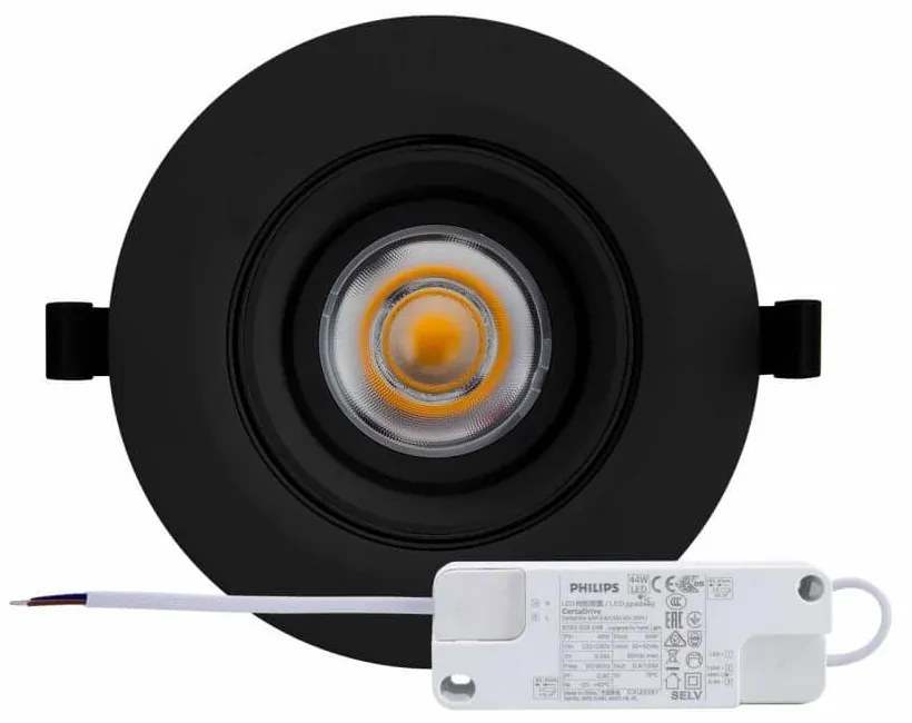 Faro LED da Incasso 44W Orientabile Rotondo Foro Ø160mm Nero Philips Certadrive 140lm/W Colore Bianco Naturale 4.000K