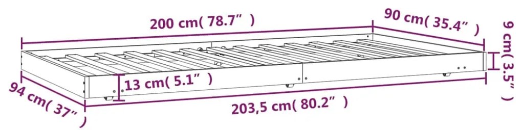 Giroletto Grigio 90x200 cm in Legno Massello di Pino