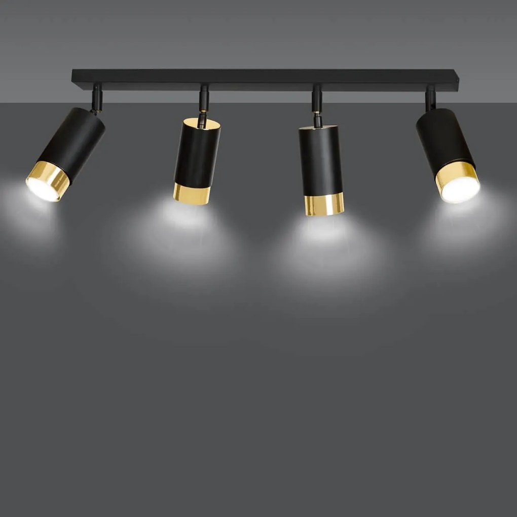 Lampada da Soffitto in Acciaio HIRO 4 Nero Cromo/Oro 4xGU10