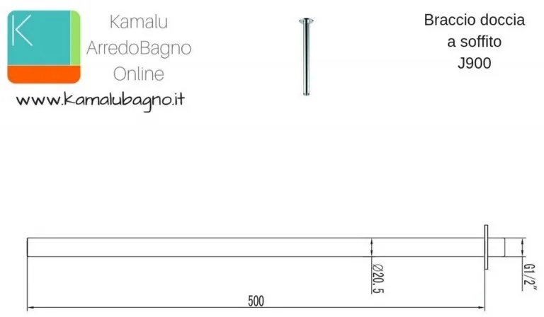 Kamalu - braccio doccia a soffitto 50cm | kam-arte cromo