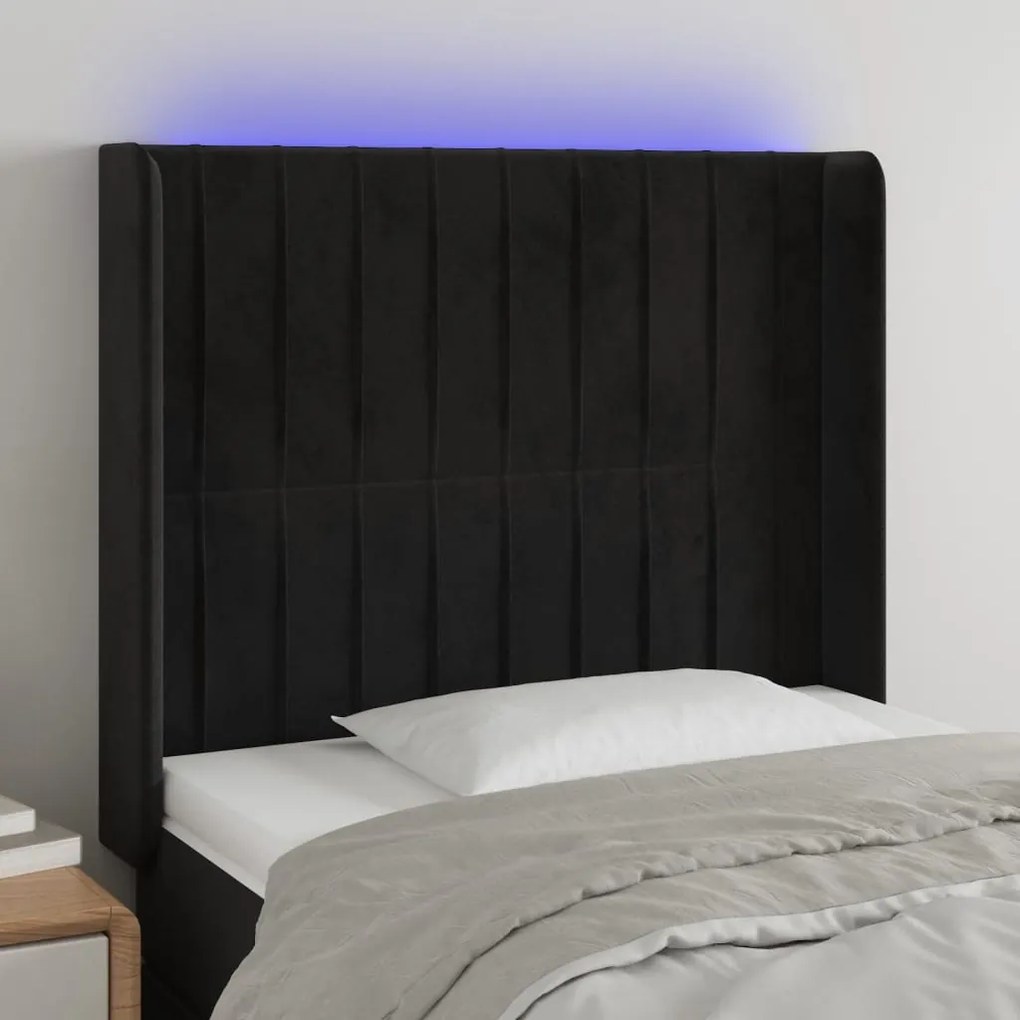 Testiera A Led Nero 93x16x118/128 Cm İn Velluto /