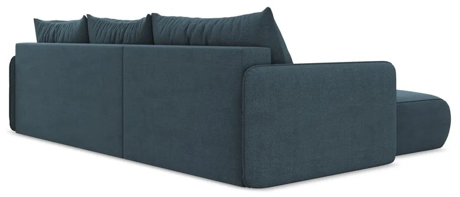 Divano angolare blu allungabile/con contenitore (con penisola a sinistra) Nanea – Makamii