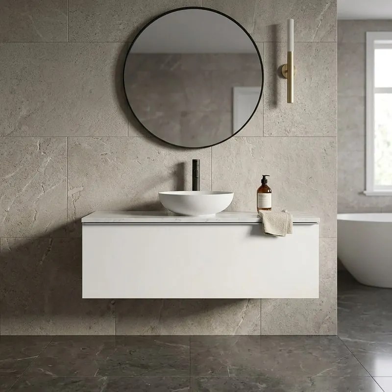 Mobile da bagno sospeso sotto lavabo Pixel 1 cassetto con maniglia alluminio brillante L 120 x H 40 x P 45.5 cm bianco laccato opaco