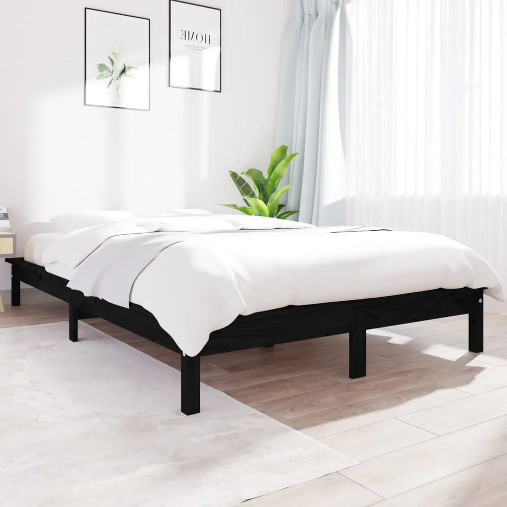 Giroletto Nero 140x190 Cm İn Legno Massello Di Pino /