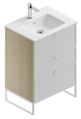 Mobile sottolavabo e lavabo Quadra natura/bianco in mdf L 60 x H 93 x P 46 cm 1 vasca 3 cassetti