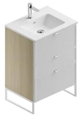 Mobile sottolavabo e lavabo Quadra per vasca centrale natura/bianco in mdf L 60 x H 93 x P 46 cm 3 cassetti