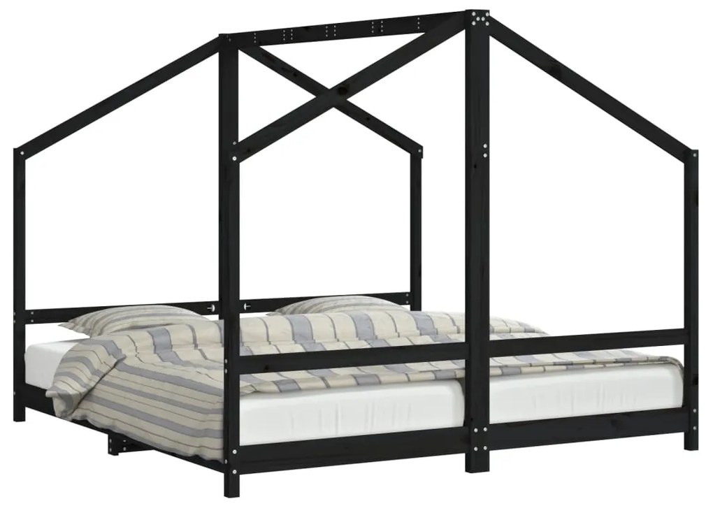 Giroletto per bambini nero 2x(90x190) cm legno massello di pino