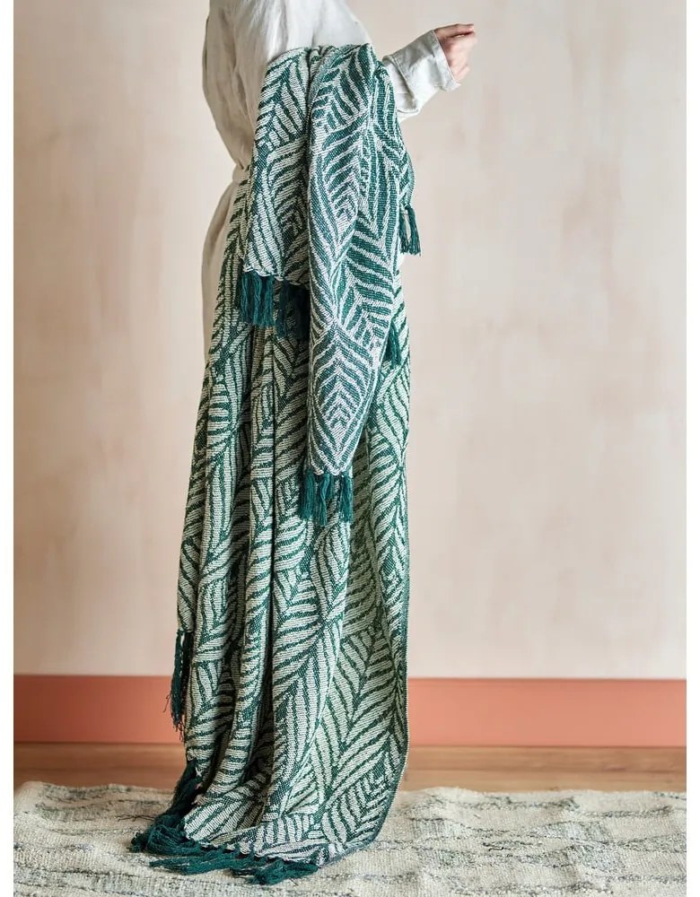 Coperta verde e beige in cotone riciclato 130x160 cm Ugento – Bloomingville