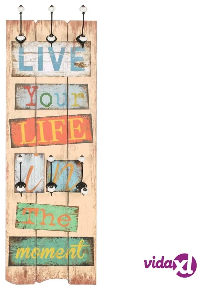 vidaXL Appendiabiti da Parete con 6 Ganci LIVE LIFE 120x40 cm