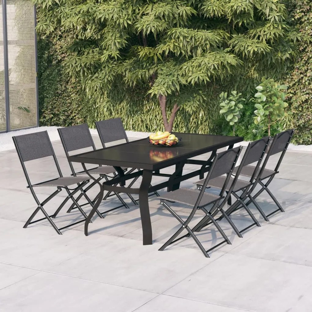 Set da Pranzo da Giardino 7 pz Grigio e Nero