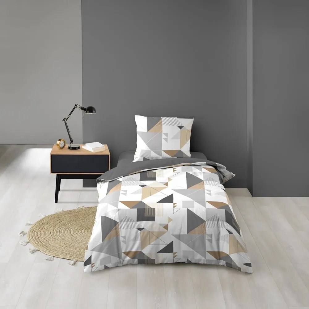 Biancheria da letto bianca/grigia in microfibra per letto singolo 140x200 cm Trigone – douceur d'intérieur