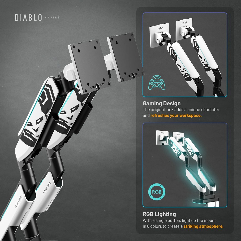 Supporto Doppio per Monitor da 49 Pollici Bianco e Nero X-Arm Dual RGB