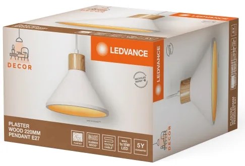 Ledvance - Lampadario a sospensione con filo DECOR PLASTER 1xE27/25W/230V diametro 22 cm gesso bianco