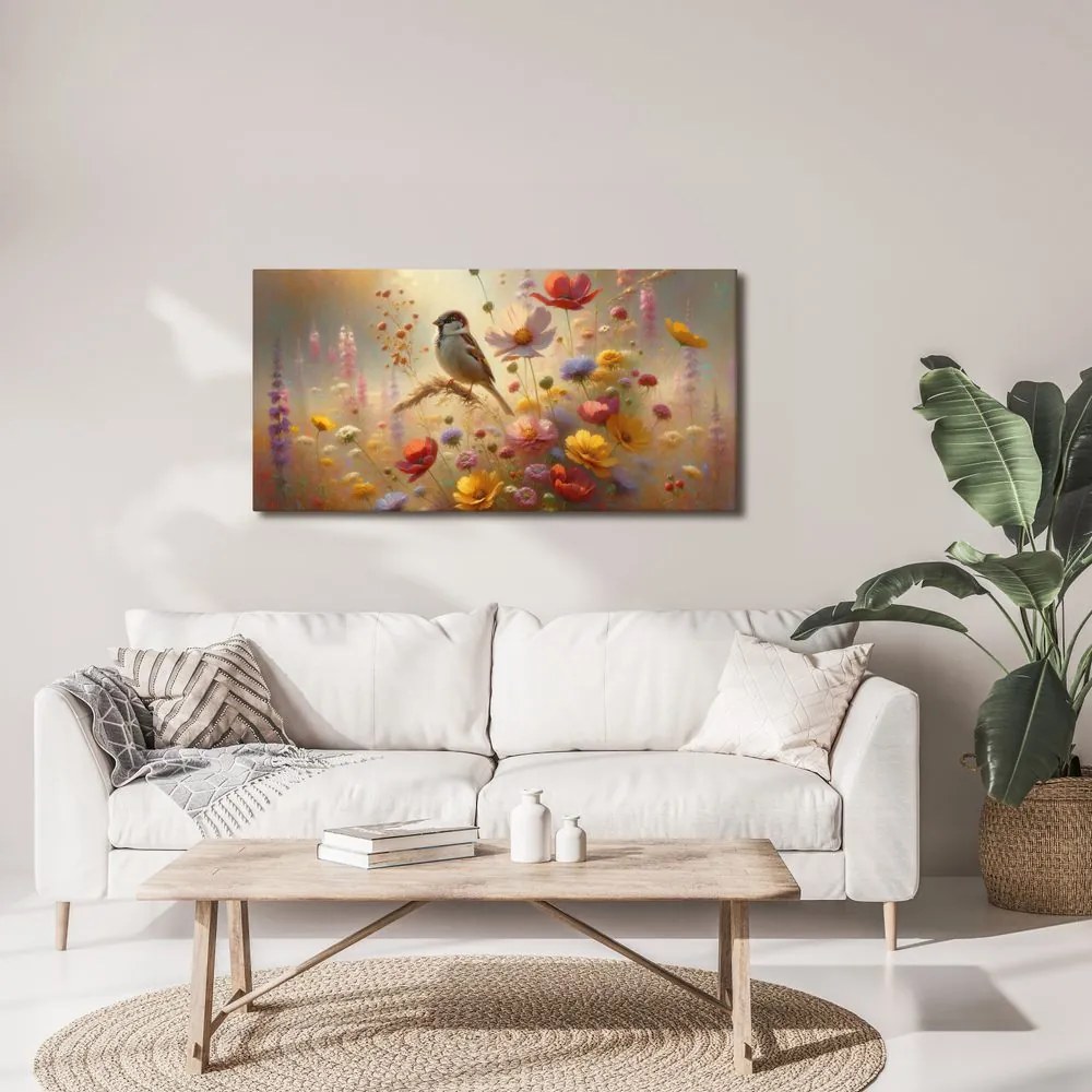 Quadro su tela – Passero sul prato estivo