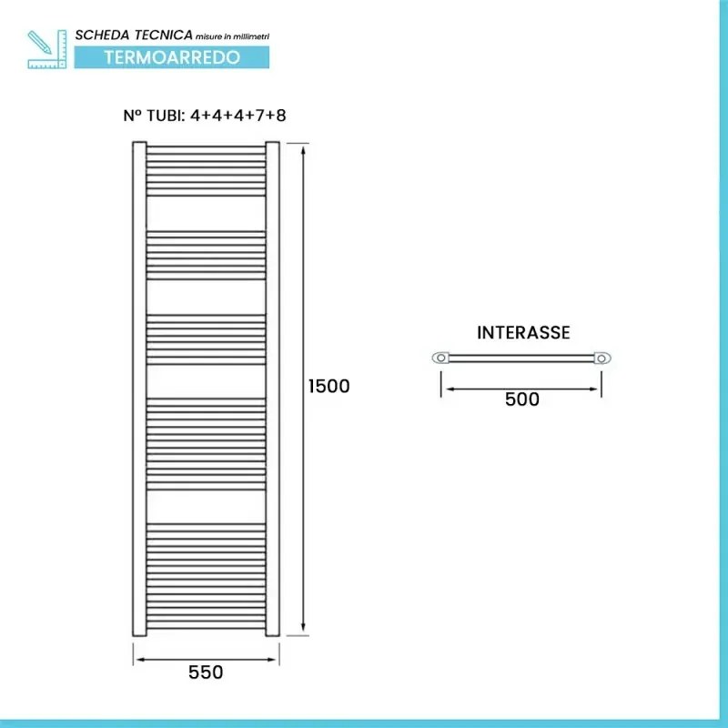 Termoarredo bianco scaldasalviette L 55x150 interasse 50 cm Opera