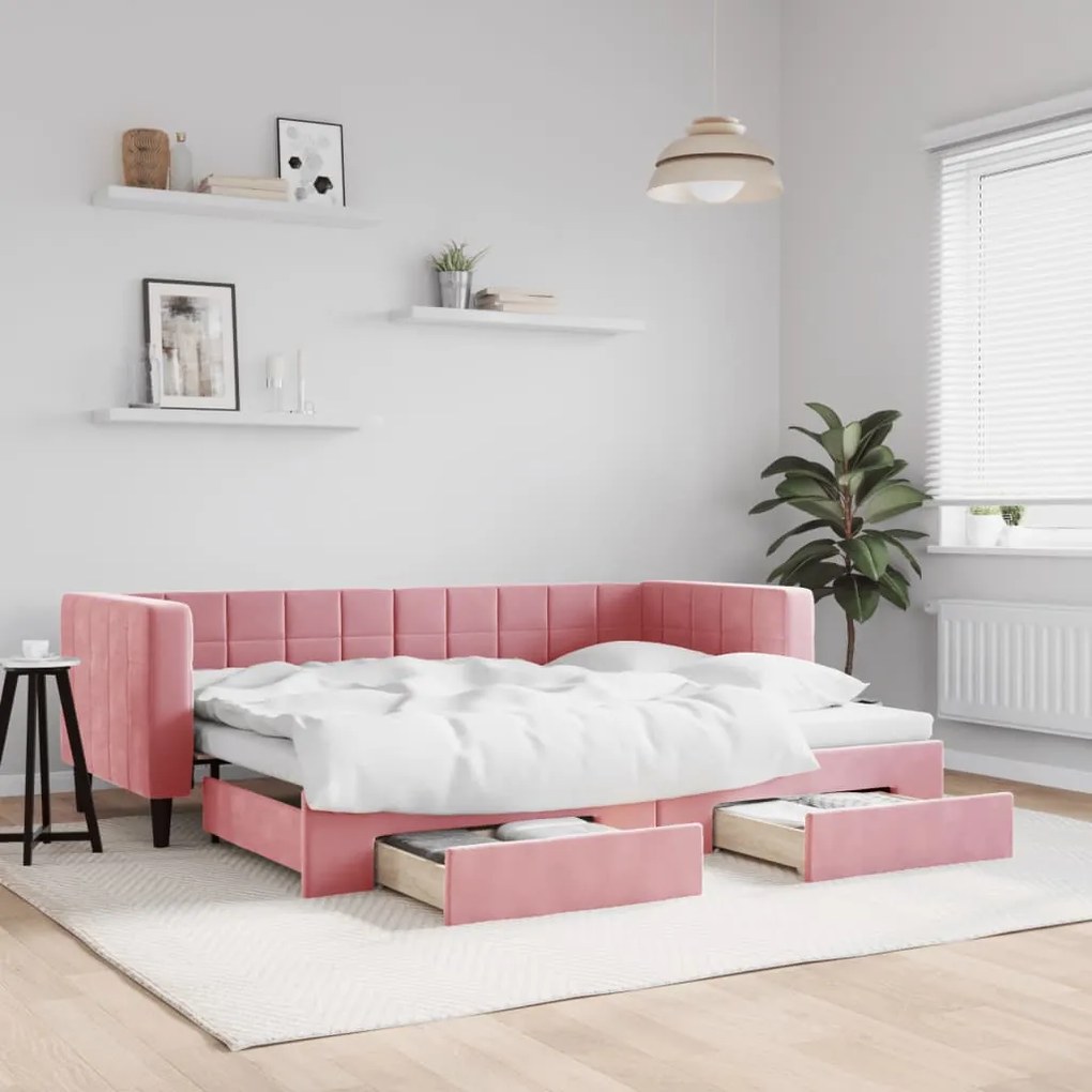 Divano Letto Estraibile Con Cassetti Rosa 80x200 Cm Velluto /