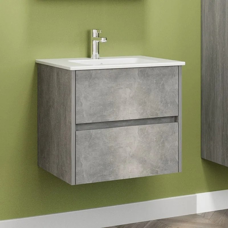 Kamalu - Mobile bagno sospeso 60 cm colore effetto marmo cemento | LAC-AMFI-60