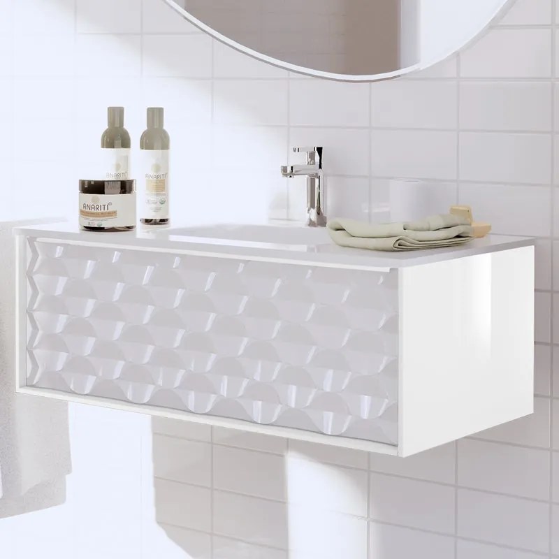 Mobile sottolavabo e lavabo Neo per vasca centrale bianco 3d L 90 x H 32 x P 48 cm