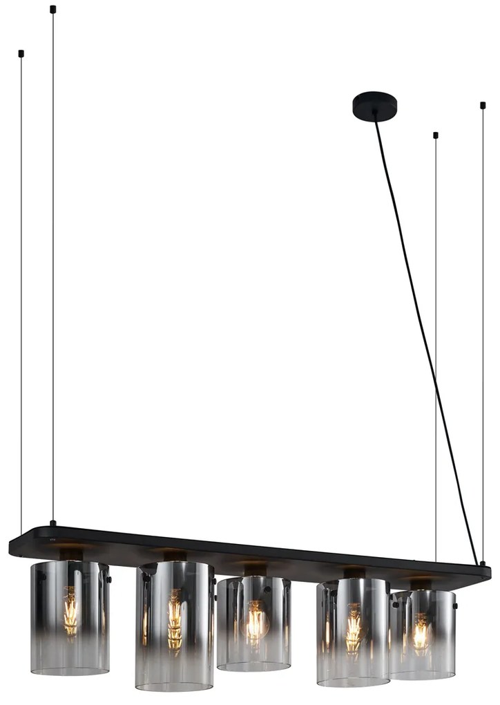 Lampada a sospensione moderna nera con vetro fumé 5 luci - Hybrid