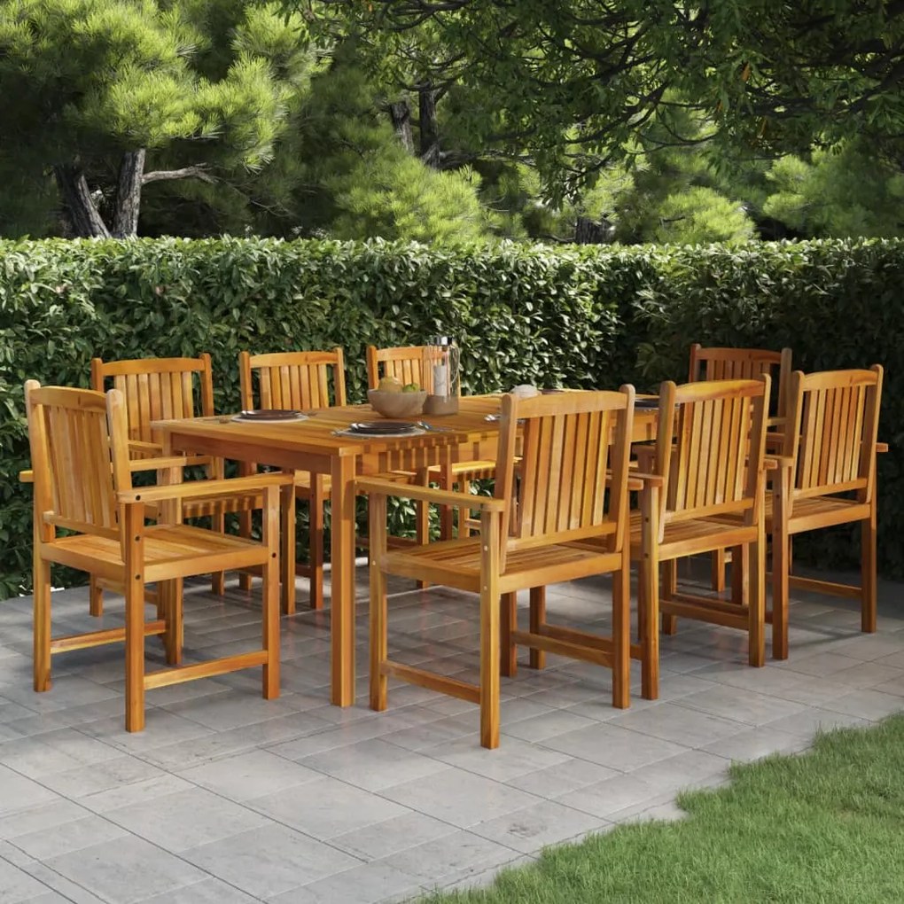 Set da pranzo per giardino 9 pz in legno massello di acacia