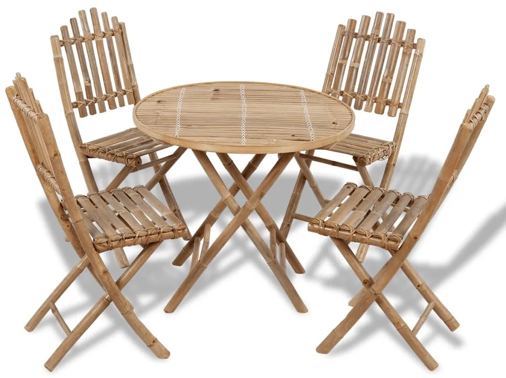 Set Da Pranzo Da Giardino 5 Pz Pieghevole İn Bambù /