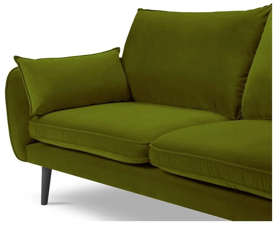 Divano angolare in velluto verde con gambe nere, angolo destro Lento - Kooko Home