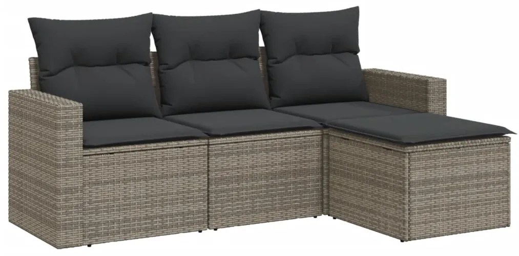 Set Divani da Giardino 4 pz con Cuscini in Polyrattan Grigio