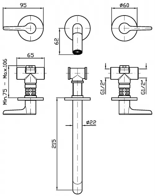 Parte Esterna A Bocca Lunga 3 Fori Per Lavabo Cromo Senza Parte Incasso Medameda ZMM7756 Zucchetti