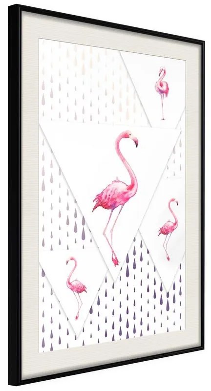 Poster  Flamingos and Triangles  Cornice Quadri Cornice nera con pass-partout, Larghezza x Altezza Home decor 30x45