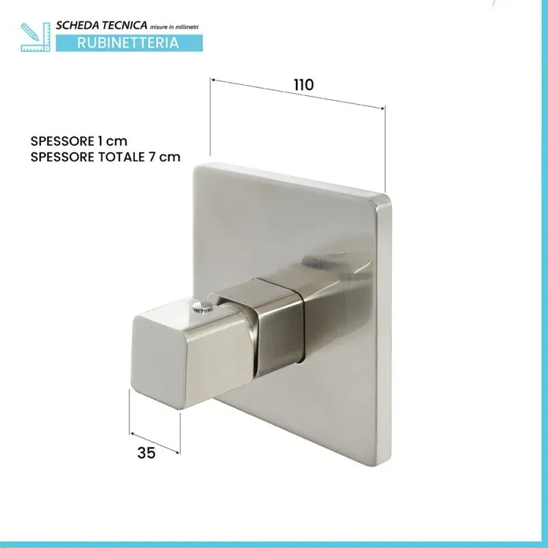 Miscelatore doccia ad incasso in ottone color nichel spazzolato completo di corpo a muro Lotus