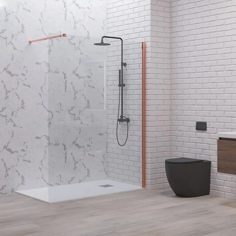 Doccia walkin 100 cm vetro trasparente profilo oro rosa | KW1000GR - KAMALU