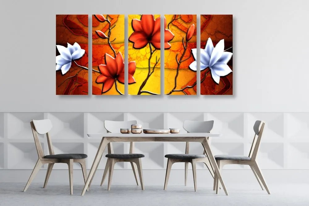 Quadri 5 pezzi – Fiori in stile etnico