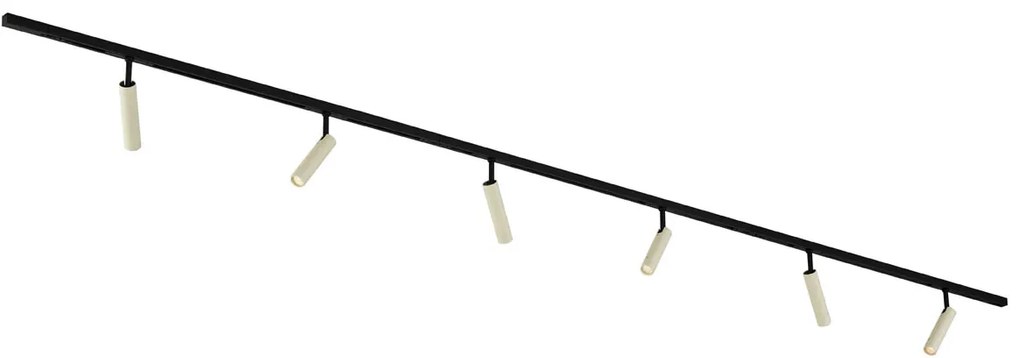 Sistema di illuminazione a binario moderno con 6 faretti beige e neri monofase - Slimline Uzzy