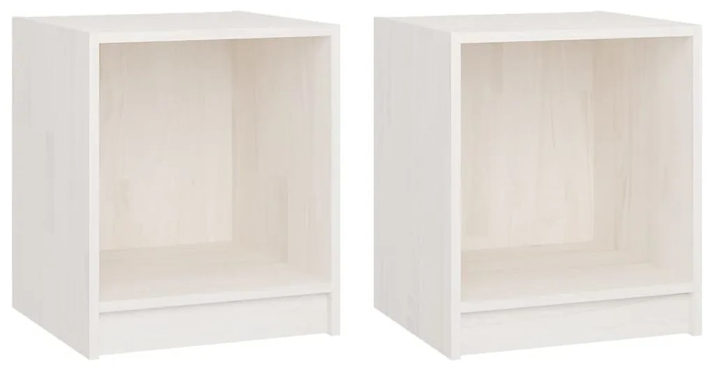 Comodini 2 pz bianchi 35,5x33,5x41,5 cm legno massello di pino