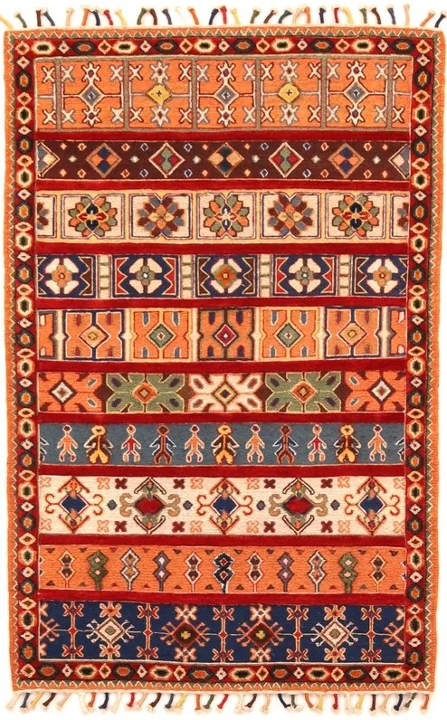 Kilim Tappeto 100 x 150 Rosso (Indian) Annodato A Mano