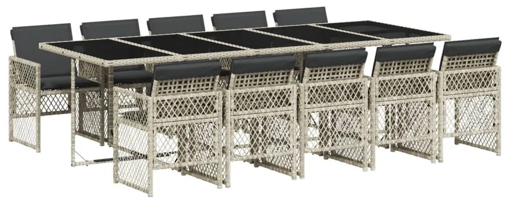 Set pranzo giardino 11pz con cuscini grigio chiaro polyrattan