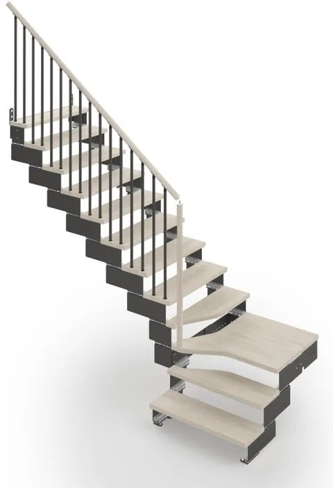 Scala a rampa ¼ di giro Gala IRIS, larghezza 60 cm, struttura in acciaio grigio antracite, gradini in legno faggio, colore bianco