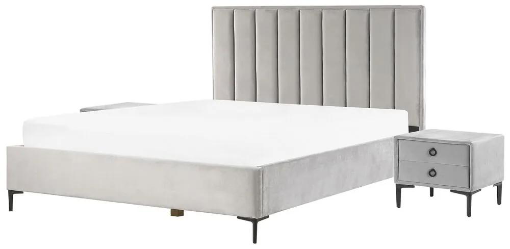 Set camera da letto velluto grigio 180 x 200 cm SEZANNE Beliani