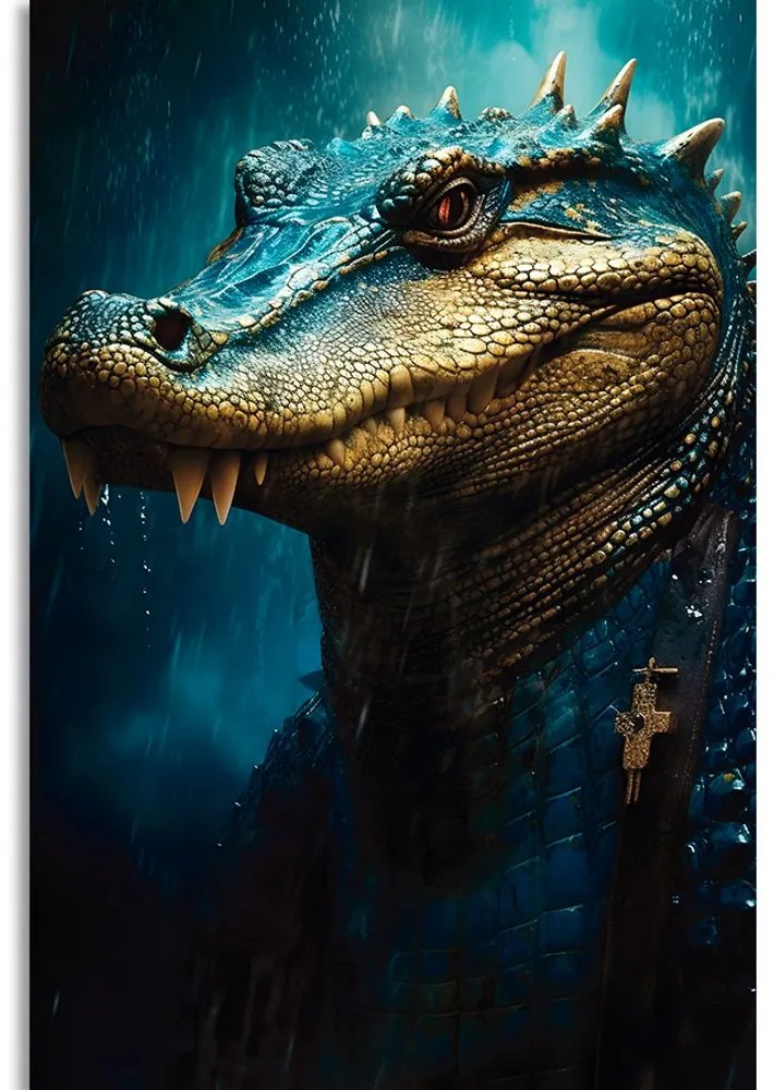 Quadro su tela – Coccodrillo blu-oro
