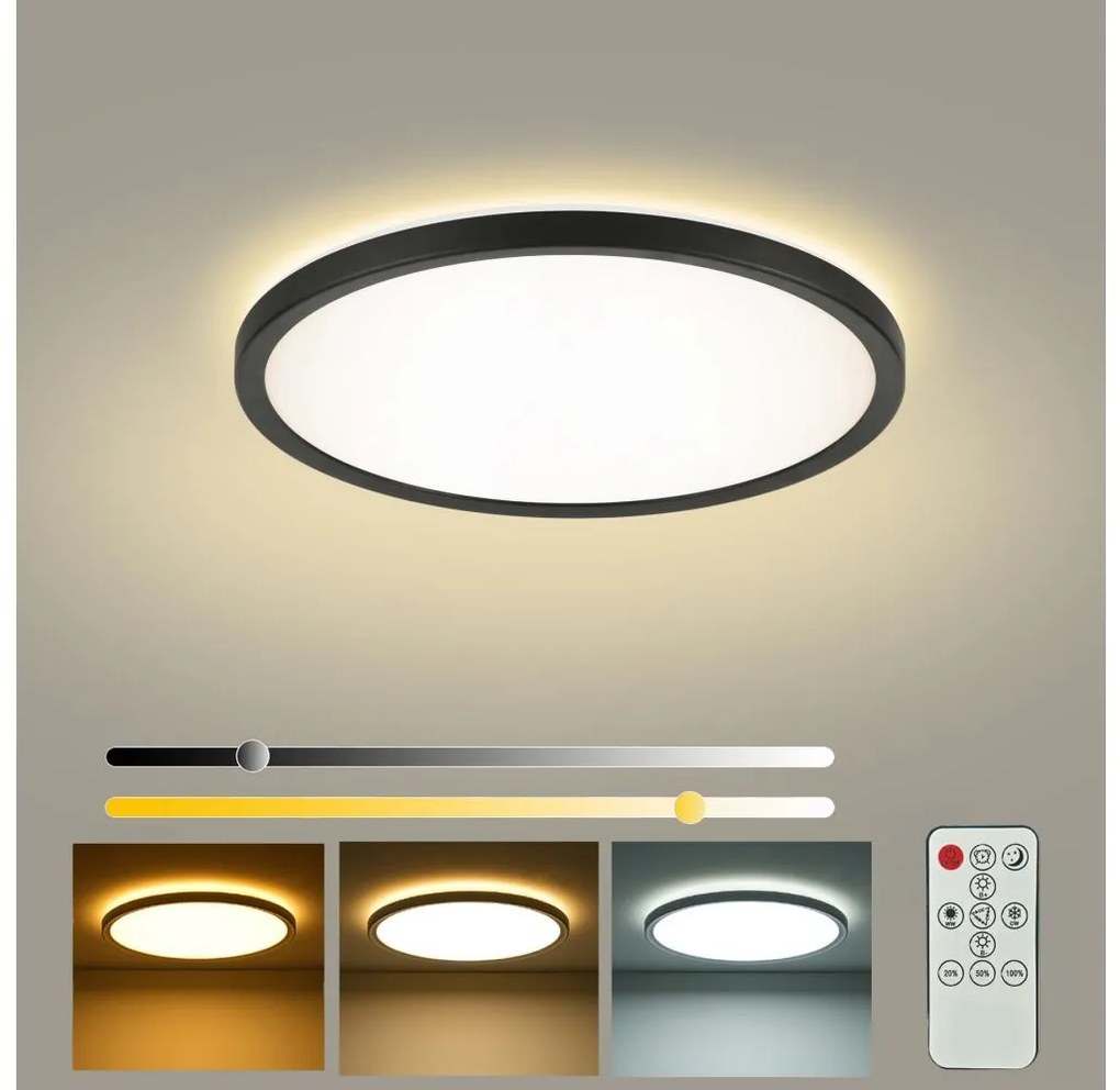 Brilagi - Plafoniera LED dimmerabile ULTRA SLIM LED/18W/230V Ø 30 cm nero + telecomando