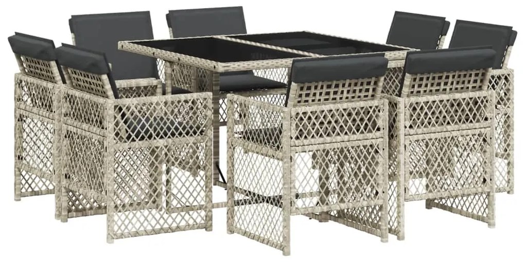 Set pranzo da giardino 9pz con cuscini grigio chiaro polyrattan