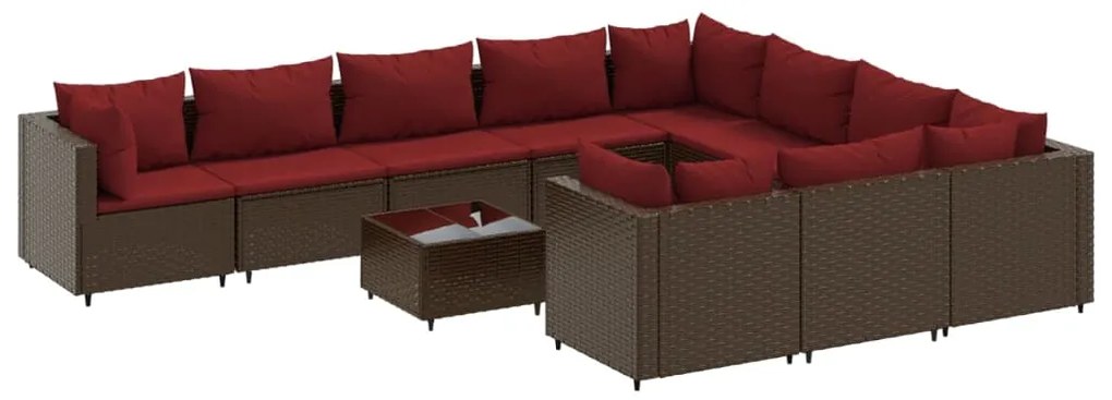 Set divani da giardino 11 pz con cuscini polyrattan marrone