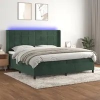 Letto a Molle con Materasso e LED Verde Scuro 200x200cm Velluto 3139586