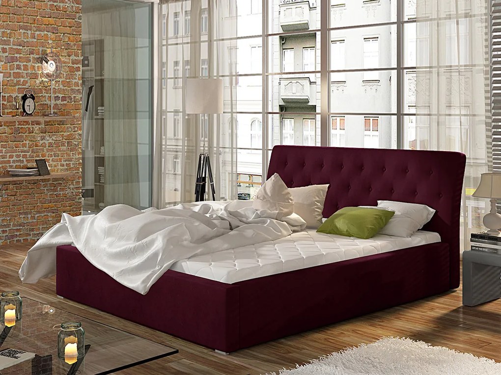 Letto matrimoniale con box contenitore Taiwan - 180 x 200 cm , Tessuto porpora