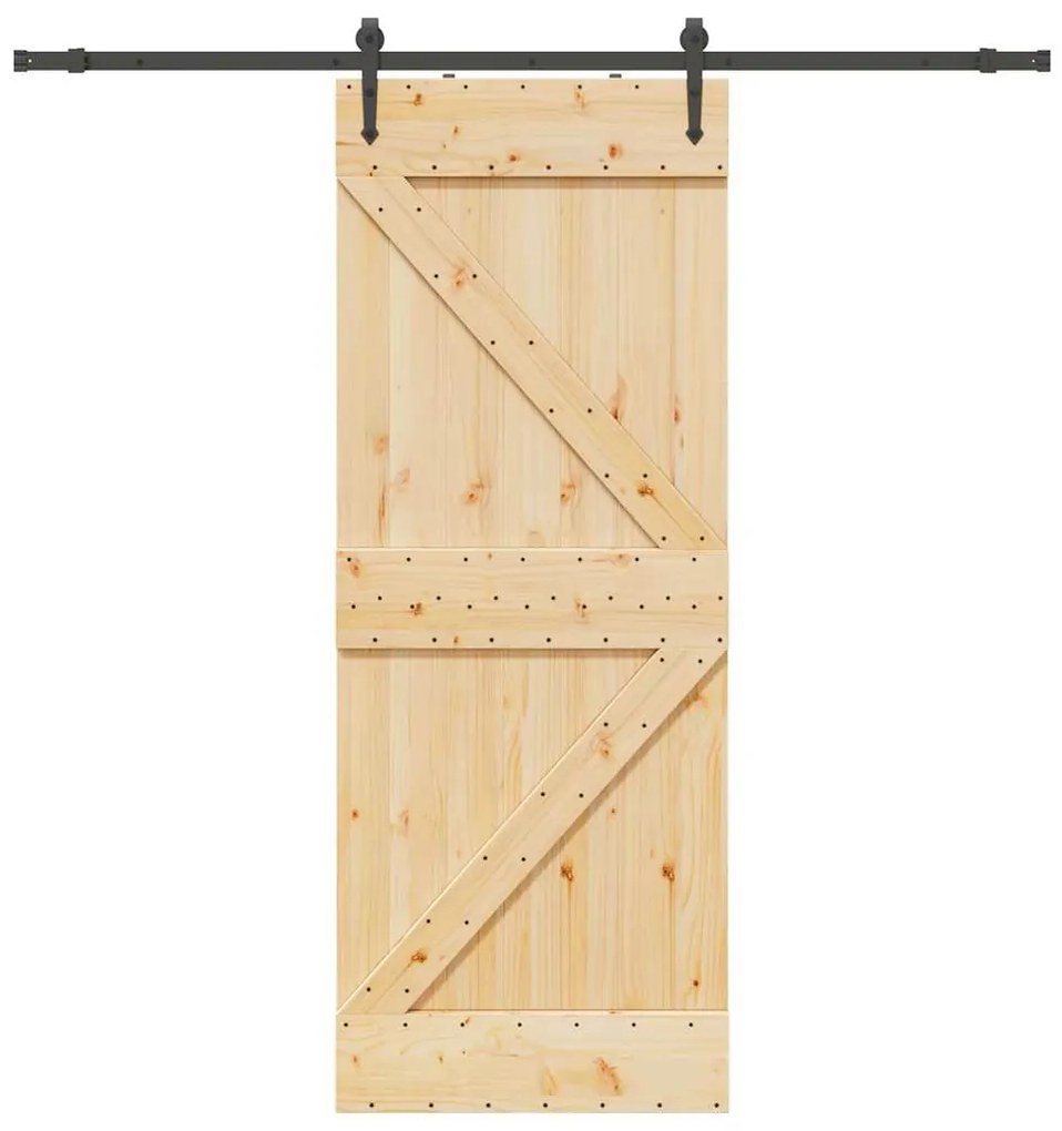 Porta Scorrevole Con Set Hardware 80x210 Cm Legno Massello Pino /