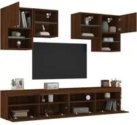 Set Mobili TV a Muro 6 pz con Luci LED Rovere Marrone 3216756