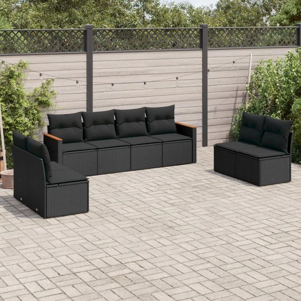 Set divani da giardino con cuscini 8 pz nero in polyrattan