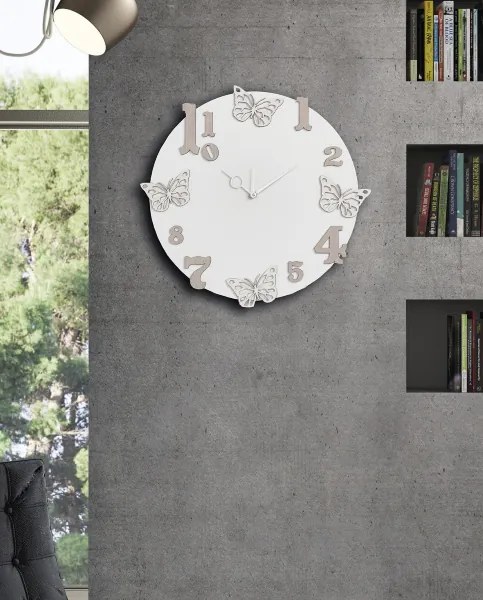 Orologio rotondo da parete in legno laminato D50 BRC - Farfalle