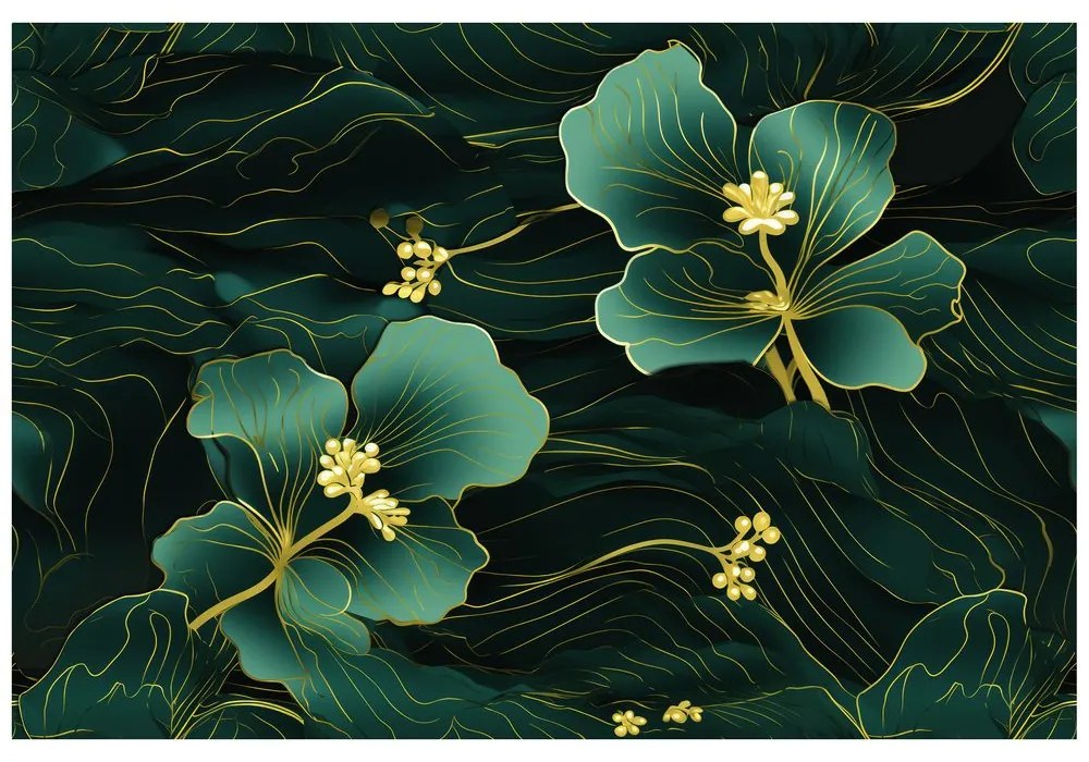 Carta da parati autoadesiva – Fiore lussuoso verde-oro